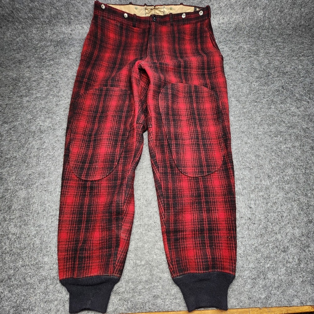 Woolrich VTG Buffalo Plaid Red Black Mackinaw Wool Double Front Hunting Pants 38
